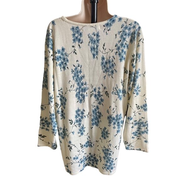 Woman Chrysanthemum White Floral Pullover Sweater 1X Top u - Picture 4 of 9